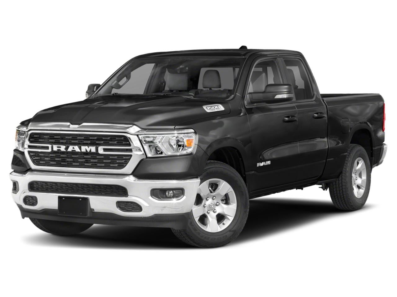 2022 RAM 1500 Big Horn 4x4 Quad Cab 6'4" Box in Diamond Black Crystal Pearlcoat — front three-quarter view