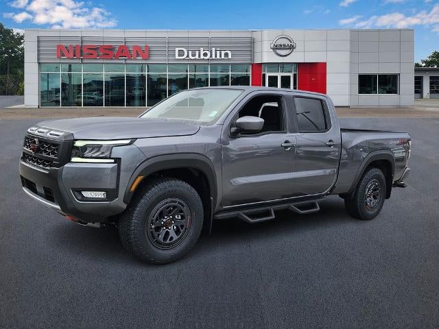 2026 Nissan Frontier Crew Cab PRO-4X Long Bed in Gun Metallic — front three-quarter view