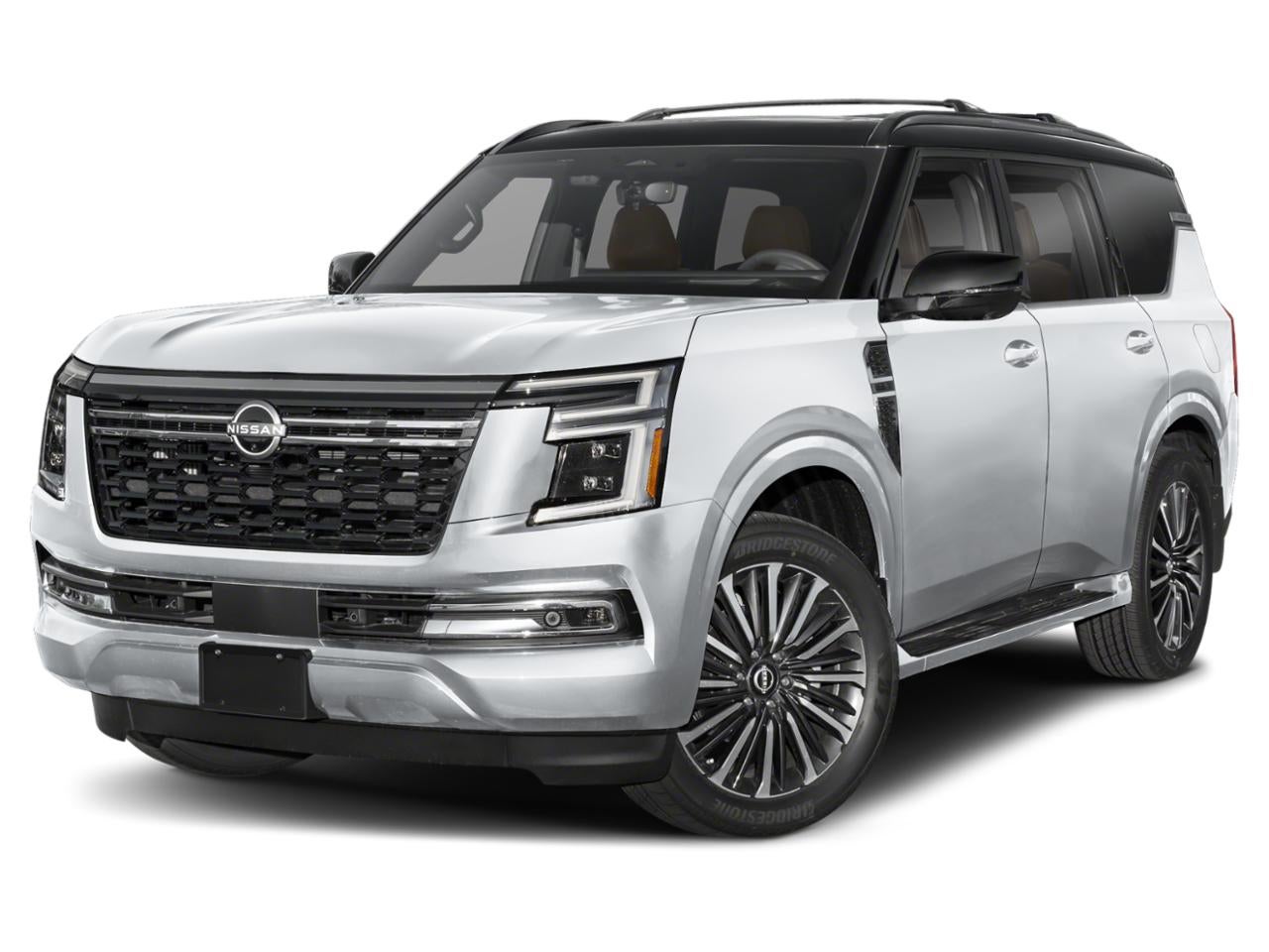 2026 Nissan Armada Platinum Reserve in Everest White Tricoat Super Black Two Tone — front three-quarter view